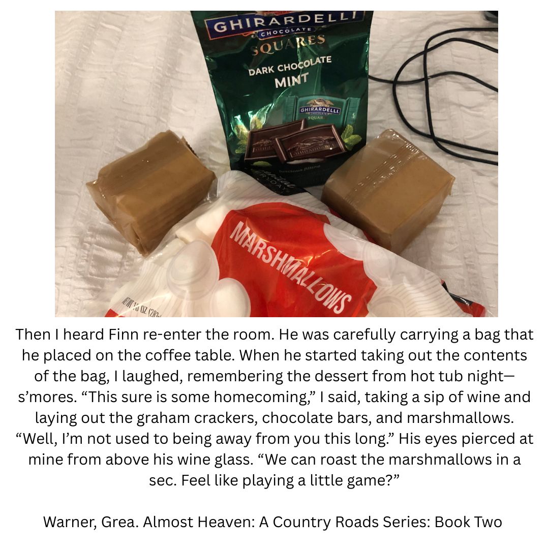 grea_warner's tweet photo. It's #NationalSmoresDay
This scrumptious food has a special meaning for the characters in my COUNTRY ROADS series. I’m making mine with mint @GhirardelliSQ
❓How do you like yours❓ #question #smores #countryroads #august10th #bookseries #marshmallows #grahamcrackers #chocolate https://t.co/Z7j8b6Qv3i