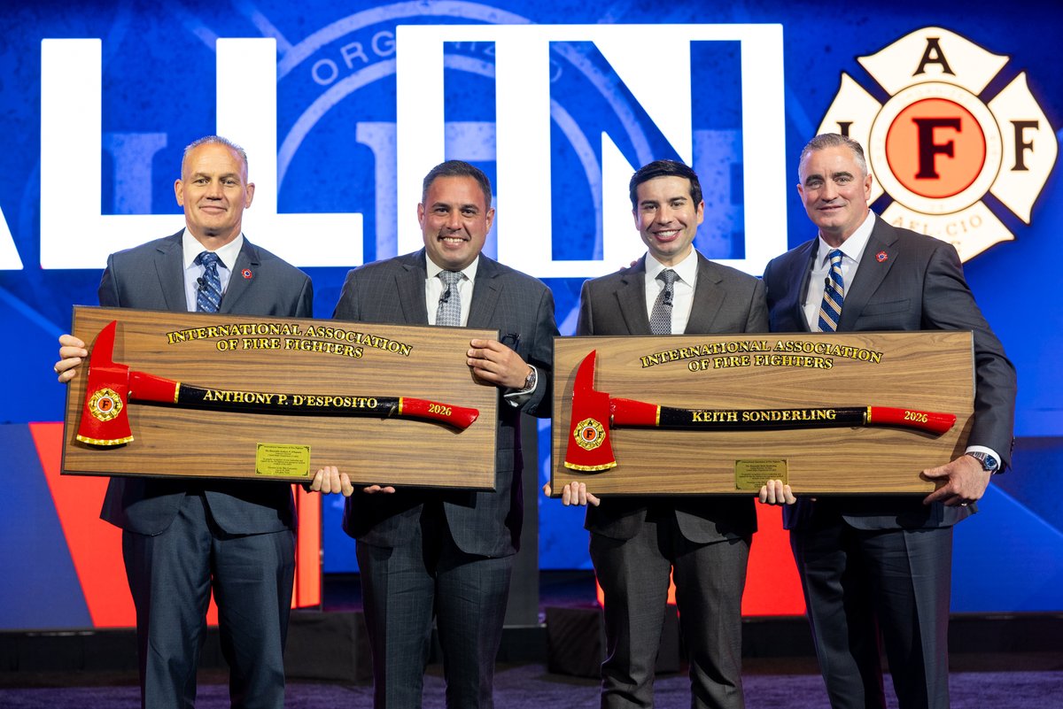 IAFFofficial's tweet photo. 🔥 @USDOL Acting Labor Secretary Keith Sonderling &amp; @USLaborIG Anthony D'Esposito joined IAFF leaders at the 58th #IAFFConvention, addressing delegates on safety, overtime protections, &amp; shared priorities for fire fighters &amp; emergency medical workers.

@Sonderling47

#IAFF #AllIn https://t.co/4vu0Taxuks