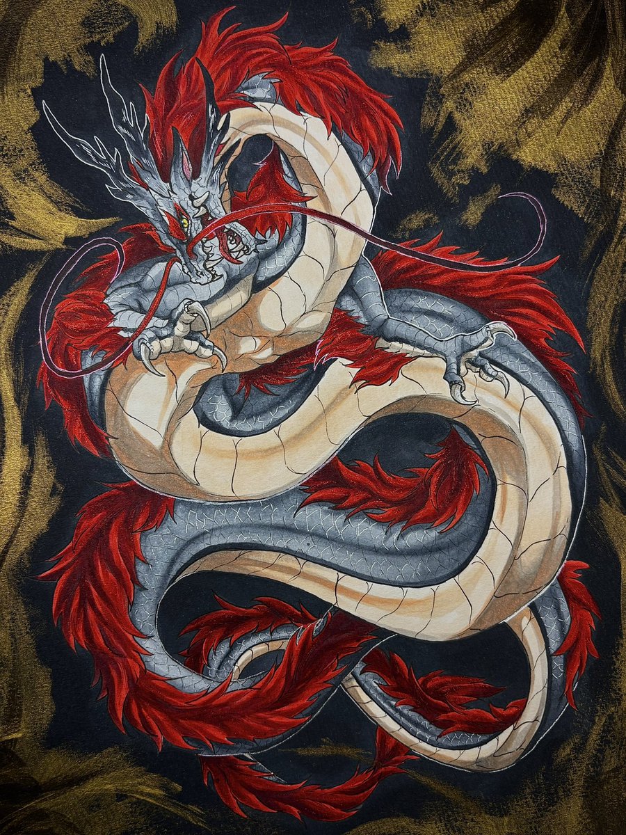 おはようございます!! 完成致しました〜!🐉 龍を完全アナログで描いた