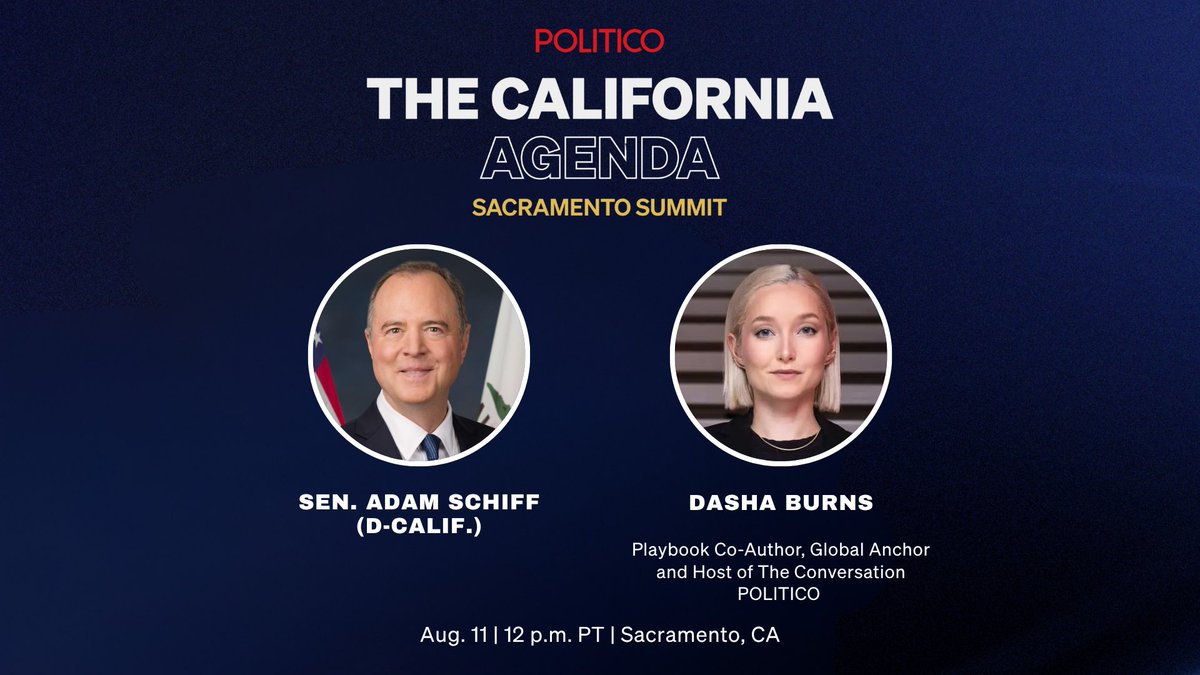 DashaBurns's tweet photo. TOMORROW: My interview with @SenAdamSchiff for #TheConversation, live at the @POLITICOLive Sacramento Summit.
Register to watch virtually: https://t.co/fUknUhtyxw https://t.co/cBg0Khu2XV