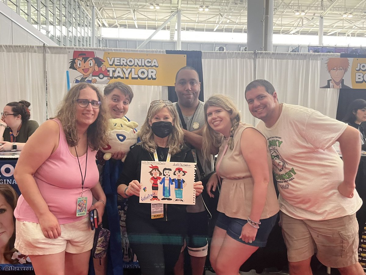 BostonianCritic's tweet photo. I did in fact the legend, the original ash Ketchum, Deliah and may from Pokémon herself @TheVeronicaT and gave her this drawing as a gift, it was such an awesome honor meet u, see you again someday https://t.co/hIj3TKxQua