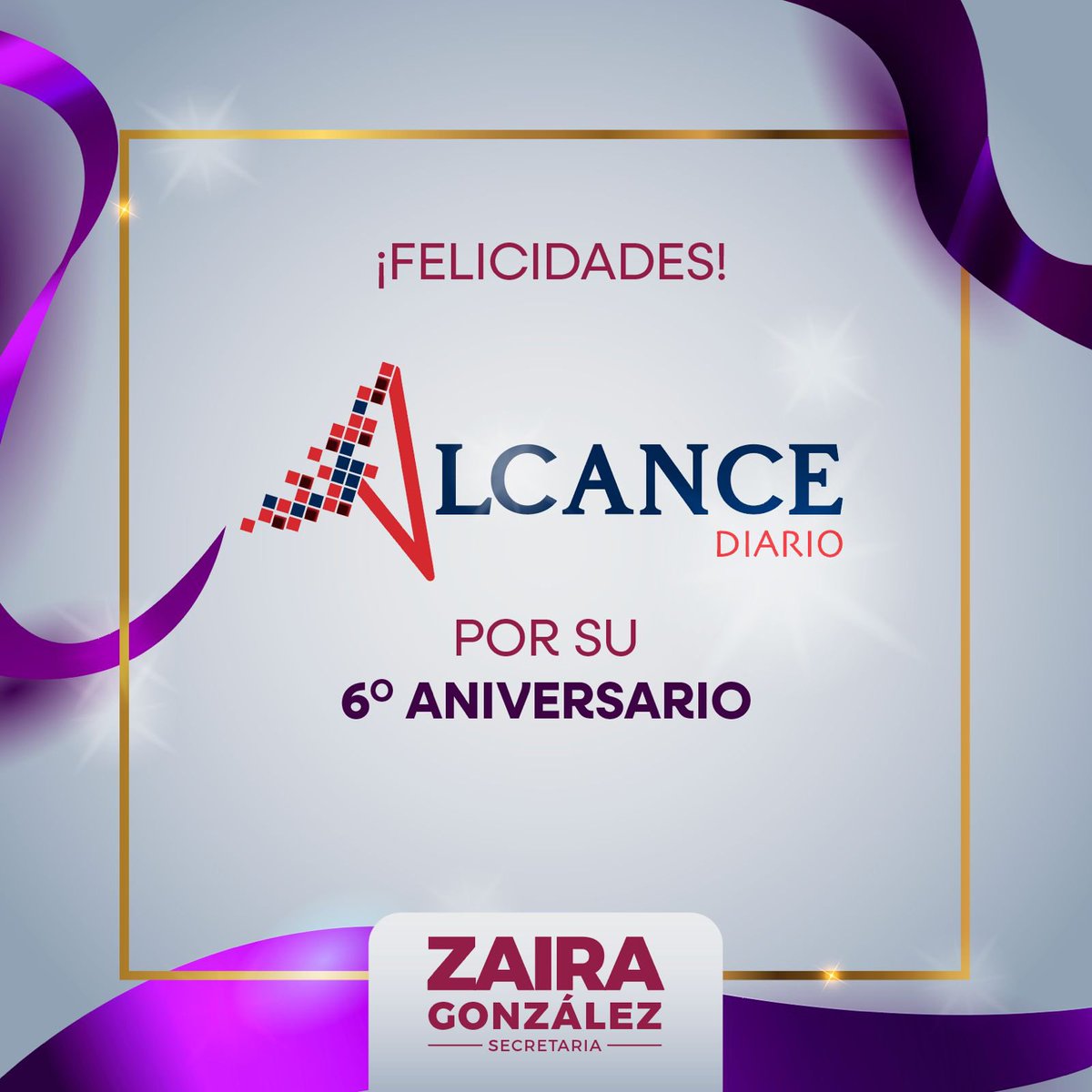ZairaGlez6's tweet photo. Muchas felicidades a todo el equipo de @AlcanceDiario por su 6.º aniversario. ✨

Un reconocimiento especial a mi querida @patycorro por su compromiso y gran labor.

¡Que vengan muchos años más de éxitos! https://t.co/5gkqTOb4tK