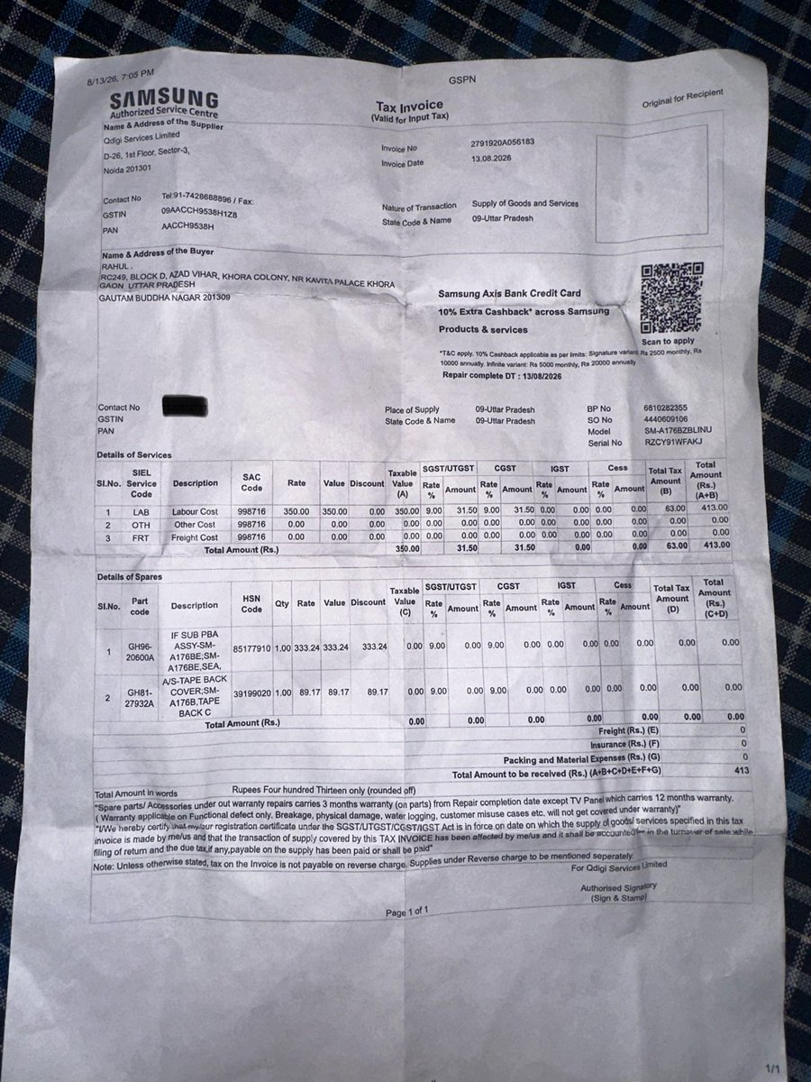 Bhss_Rahul's tweet photo. Option 1 — Sarcastic &amp; Strong

So apparently, “Full Warranty” has a special Samsung edition. 📱🙂

My phone’s charging port stopped working. Samsung Service Centre said it’s a “moisture error”, so the charging port may be covered, but LABOUR CHARGES aren’t covered under warranty. https://t.co/kd92xAYLO5