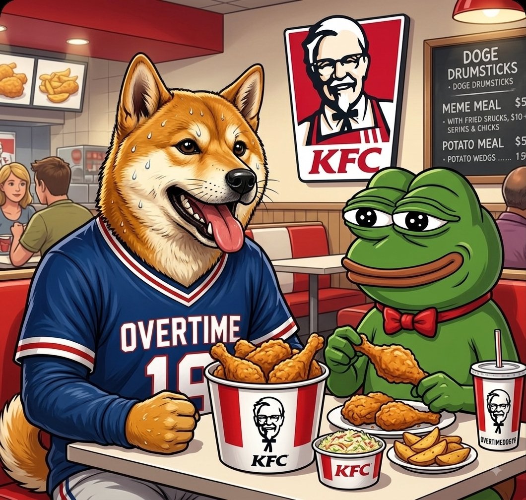 OvertimeDog19's tweet photo. Overtime done, bucket acquired. Late night chicken runs with Pepe just hit different 🔥🍗 #OvertimeDog19 #PepeTheFrog #KFC https://t.co/9pCrg7f2P8