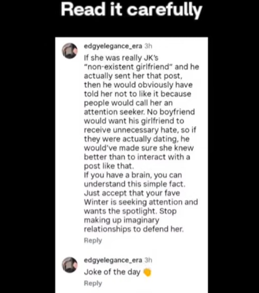 shaidabid17722's tweet photo. no doubts Winter always Stalk Jk for fame and attention Its always JK first — nail paint, reposts — then Winter copies. Armies found fake accounts made by SM to spread dating rumors and boost Winter/aespa’s fame.”
 “More dating rumors = more fame for the artist. It’s SM’s trick.” https://t.co/ba3JFCaSI7