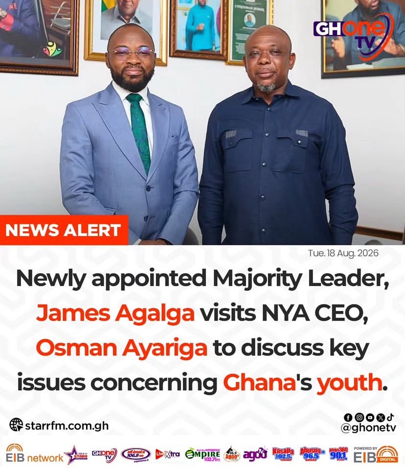 plughausmedia's tweet photo. 🚨Newly appointed Majority leader pays a visit to NYA CEO to discuss issues related to the Ghanaian youth 
 [Source : Ghone] https://t.co/3CrFTYgMBY