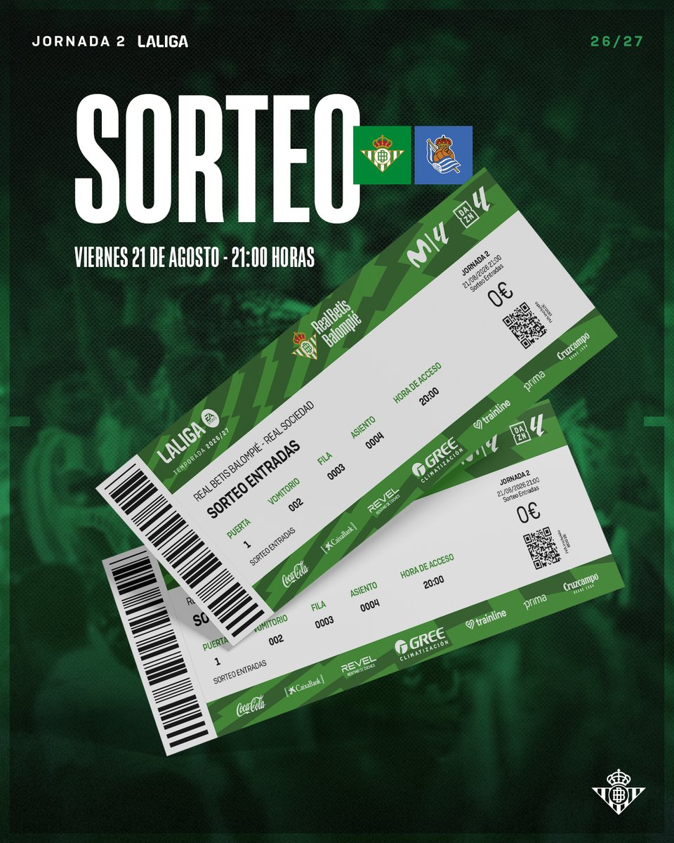 RealBetis's tweet photo. ¡Sorteamos 2 entradas para el #RealBetisRealSociedad entre todos los que hagáis RT a esta publicación! 🎟

¡Participa y vive el estreno liguero! 💪 https://t.co/XpTSGsOROl