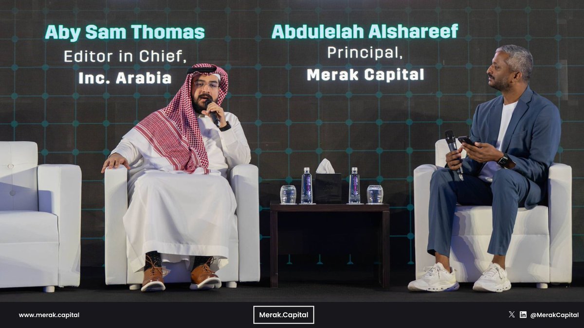 MerakCapital's tweet photo. In an era where over $1.5 Trillion in global capital has flooded the AI sector, a fundamental question remains for long-term investors: Where does real, defensible value actually lie?

On stage at the NextGen AI Summit Riyadh, Abdulelah Alsharif, Principal, Venture Capital at Merak Capital, sat down with Aby Sam Thomas, Editor-in-Chief of Inc. Arabia (@inc_arabia), to unpack this question.

Drawing from Merak Capital’s Venture Capital Guide to Artificial Intelligence, the conversation cut through market hype to explore what truly builds a sustainable competitive moat in today's rapidly evolving ecosystem.