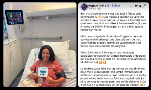 Bigoudi65Lolo's tweet photo. C’est dingue, ça ! 
Manon Aubry a eu une chance incroyable. Après s’être fait piquer par une vipère 🐍, elle est allée à l’hôpital public et une fois n’est pas coutume, elle n’a pas eu à attendre 72 heures sur un brancard aux urgences ! 
Toujours vivante...  Elle a eu droit à un service de réanimation opérationnel. Et le summum tenez vous bien : elle a trouvé le personnel très gentil et très compétent ! 👏
Dommage qu'elle ne puisse pas aller raconter tout ça à ses amis des #Amfis2026 ...