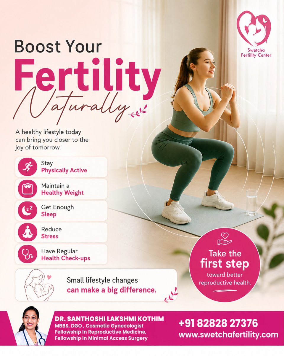 SwetchaHospital's tweet photo. 🌸 Boost Your Fertility Naturally! 🌸

Your fertility journey starts with small, healthy lifestyle choices. Staying active, maintaining a healthy weight, managing stress, getting enough sleep, and scheduling regular health check-ups 

#ReproductiveHealth #WomenHealth https://t.co/xc4IEWQtfu