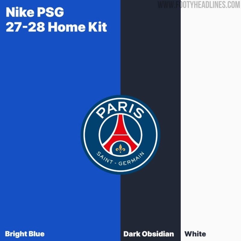 Paris_sginfos's tweet photo. 🚨🔜👕 Le maillot domicile pour la saison 2027/2028 à fuite !

ℹ️ Couleurs : Le maillot associera le « Bleu vif » à un bleu marine très foncé, le « Obsidienne foncée », et au blanc pour les détails. Le rouge sera également présent, mais en moindre quantité, malgré son absence des listes officielles.

📆 Date de sortie du nouveau maillot domicile est prévue pour mai 2027.