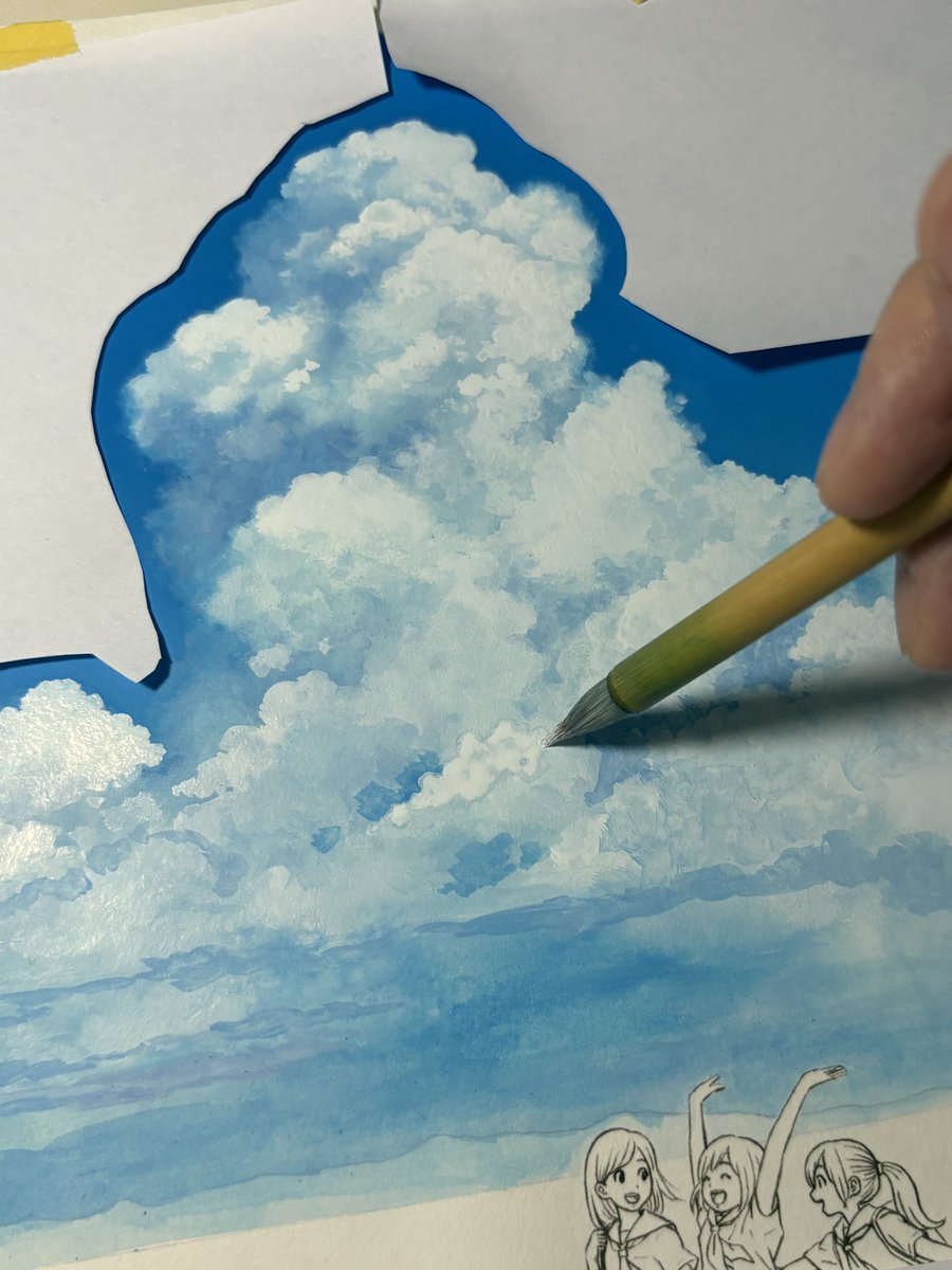 yuukitokuda's tweet photo. ぼかしたり描き込んだり、あまり写実的にならないように…☁️ https://t.co/ttzknBMhDS