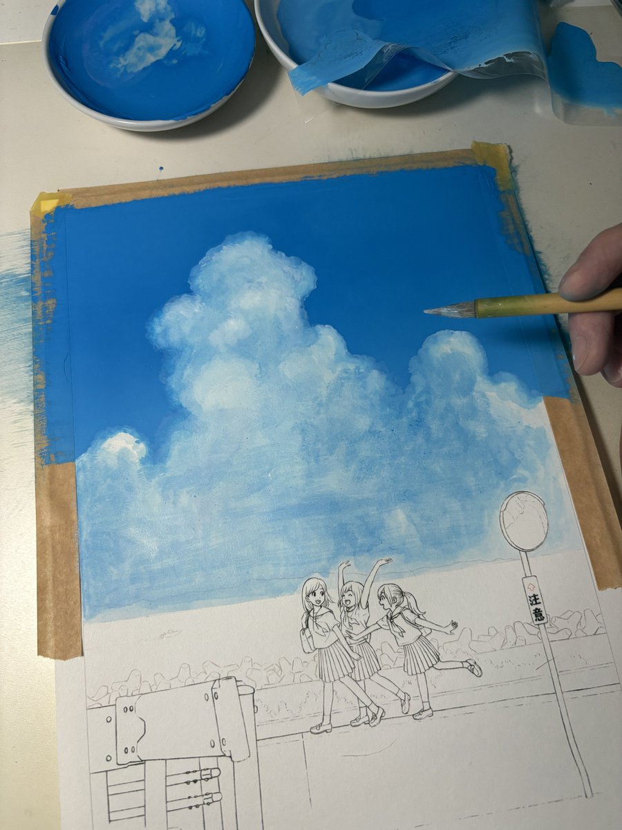 yuukitokuda's tweet photo. ぼかしたり描き込んだり、あまり写実的にならないように…☁️ https://t.co/ttzknBMhDS