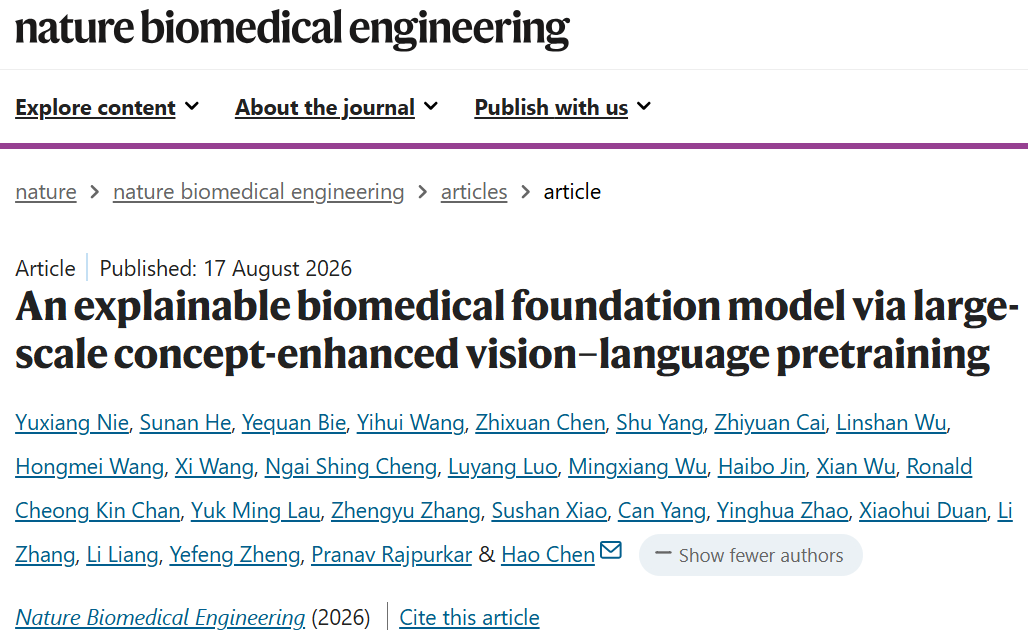 npyuxl's tweet photo. Thrilled to share our new @natBME paper introducing ConceptCLIP, an explainable biomedical foundation model for accurate &amp; interpretable medical image analysis!

Grateful to @sunanhe97, Yequan Bie, Prof. @HaoChen_HKUST, and @SMARTLab_HKUST .

Paper: https://t.co/8gOW34dowN
1/4 https://t.co/cFKFOC6xZN