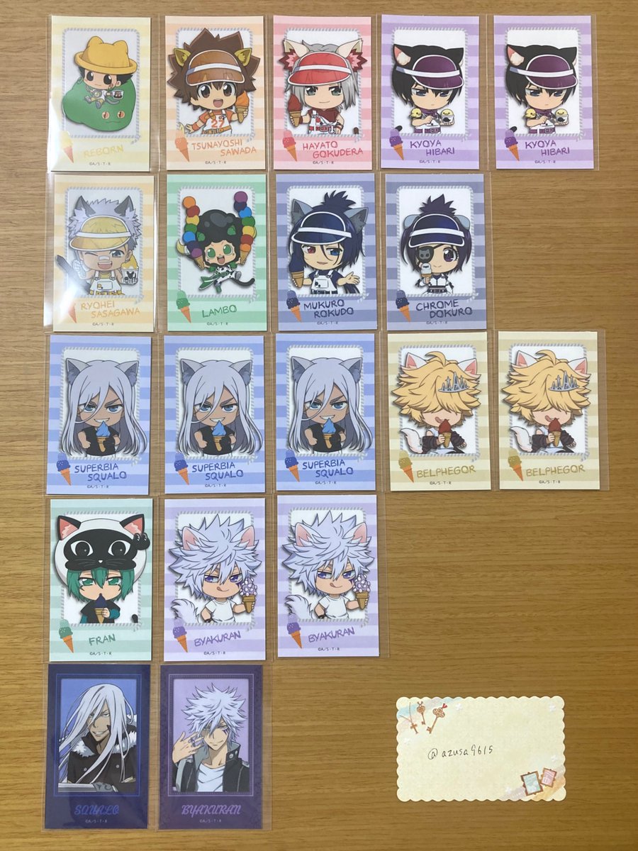 azusa9615's tweet photo. 【交換】家庭教師ヒットマンREBORN! ナンジャ 特典 アクリルコースター ミニイラストシート

▶︎譲　リボーン ツナ 獄寺 雲雀 了平 ランボ 骸 クローム スクアーロ ベルフェゴール フラン 白蘭

▶︎求　フード特典 ディーノ

・画像2枚目は1:複数(〜5点程)でご相談ください◎
→ https://t.co/NRiIGmYvTK