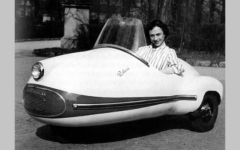 5NowXe's tweet photo. Brutsch Rollera (1952-1958)

Egon Brutsch made ultra-basic, three-wheeled microcars with single-cylinder engines and no doors.

Deemed dangerous and taken to court in 1956, his designs were unsuccessful; he produced 11 models over six years, yielding just 81 total units. https://t.co/71CJ1WrsMt