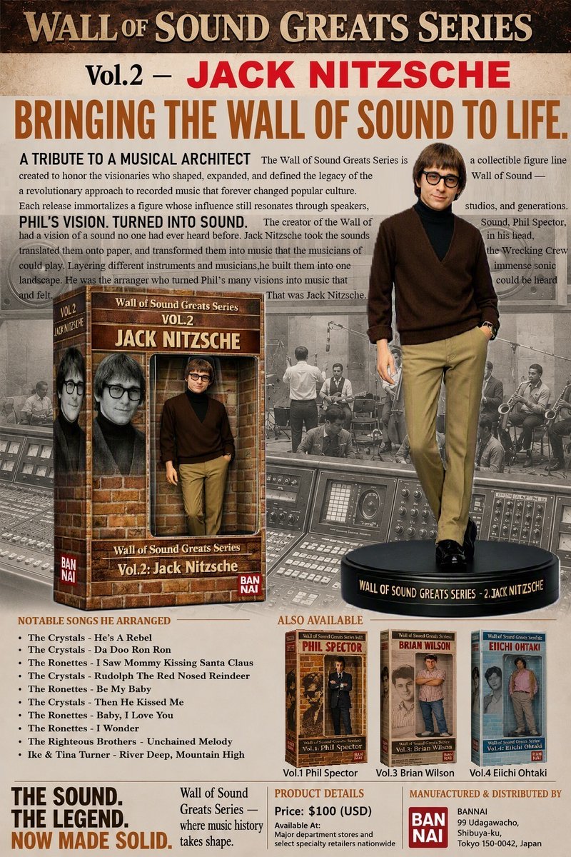 zoukyeee's tweet photo. 偉大なる功績を称える『ウォール・オブ・サウンドの偉人シリーズ』のVOL.2としてJACK NITZSCHEのフィギュアを制作しました（架空の商品）

I have created a JACK NITZSCHE figurine as Volume 2 of the“WALL OF SOUND GREATS SERIES”series, which honors great achievements (fictional product). https://t.co/V13EZKPQUr