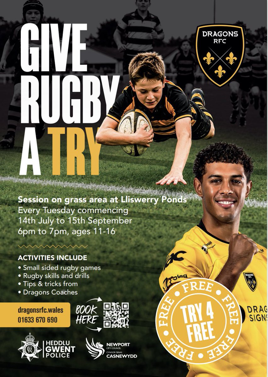 DRA_Community's tweet photo. 🐉 𝗖ommunity | GIVE RUGBY A TRY ALWAY 

We’ve got a FREE session at Lliswerry Ponds in partnership with @gwentpolice tonight.

📍 Lliswerry Ponds 
📅 Every Tuesday 
⏰ 6-7pm
For boys &amp; girls aged 11-16.

✅ FREE✅ No booking needed✅ Just turn up and play!
@dragonsrfc https://t.co/J5pmMYdO0w