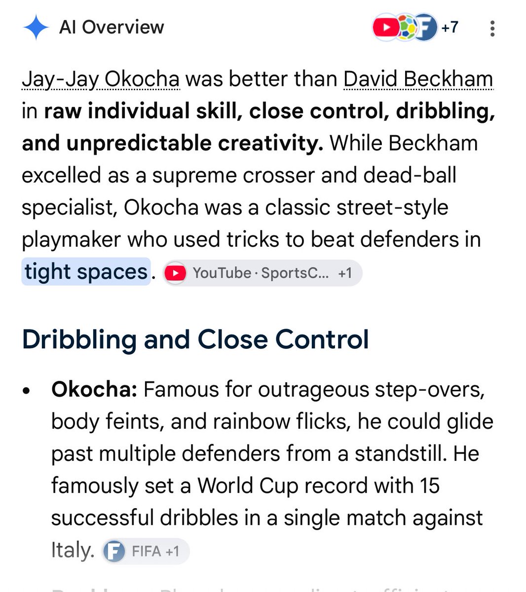 TheTruth_Quest_'s tweet photo. This just proves you didn’t watched them play. 
You Dey use AI judge players we watched with our eyes!

How insane can you be 

You aren’t even smart enough to know You just showed a picture that highlights where Beckham is superior.

1) using you analogy, Beckham is also a better footballer than Ronaldinho because he was superior to Ronaldinho in terms of dead balls, passing “range” and crosses  

2) I have attached a picture showing you otherwise.

How can you use AI to argue with people that watched them play live!!

Are you a joker???