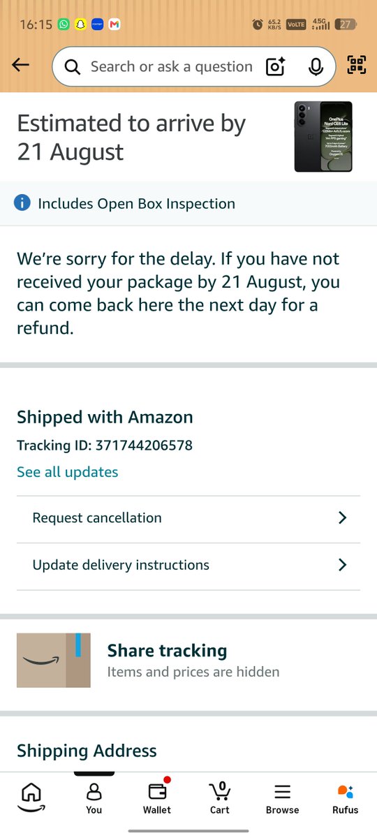 DwivediRan's tweet photo. @AmazonHelp Extremely disappointed with the service. I was asked to wait 30 minutes for delivery, but after waiting, the delivery person postponed it without any proper reason or prior notice. This wasted my time and caused unnecessary inconvenience. Kindly look into this. https://t.co/pPE74V1bY9
