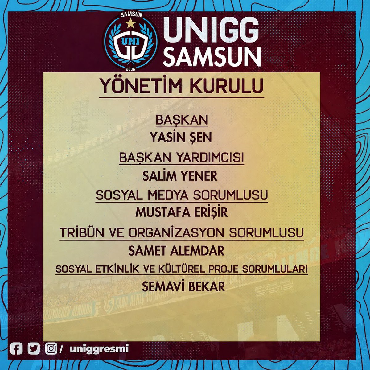 uniggsamsun's tweet photo. UNIGG Samsun olarak yeni yönetimi belirledik. Geçmiş dönemde görev alan arkadaşlara teşekkür eder, yeni yönetimdeki arkadaşlara başarılar dileriz. https://t.co/WhAxdIh5Ah