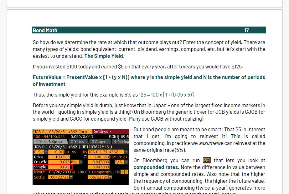 EffMktHype's tweet photo. One final thing on JGB/Yen related content for today - I notice that a lot of people post JGB charts with bloomberg's GJGB tickers alongside USTs or Bunds, etc. 
It's worthwhile to point out that GJGB is the simple yield ticker (that's quoting convention in Japan) while GJGC is the compound yield ticker. That's actually the appropriate one to use if comparing to global yields FYI, as minor the difference may be.