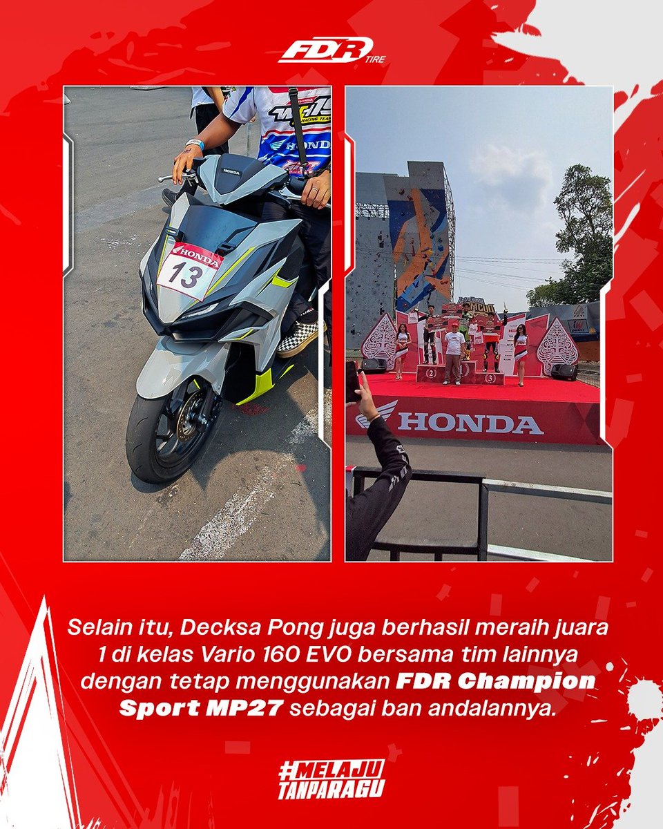 fdrtire's tweet photo. Melalui produk FDR Ultimate Blaze dan FDR Champion Sport MP27, FDR Tire hadirkan performa berkualitas bagi para pembalap di lintasan untuk meraih juara, Sob.

#MelajuTanpaRagu #PakaiBanFDR #FDRBersamamu https://t.co/Pq46yqXxON