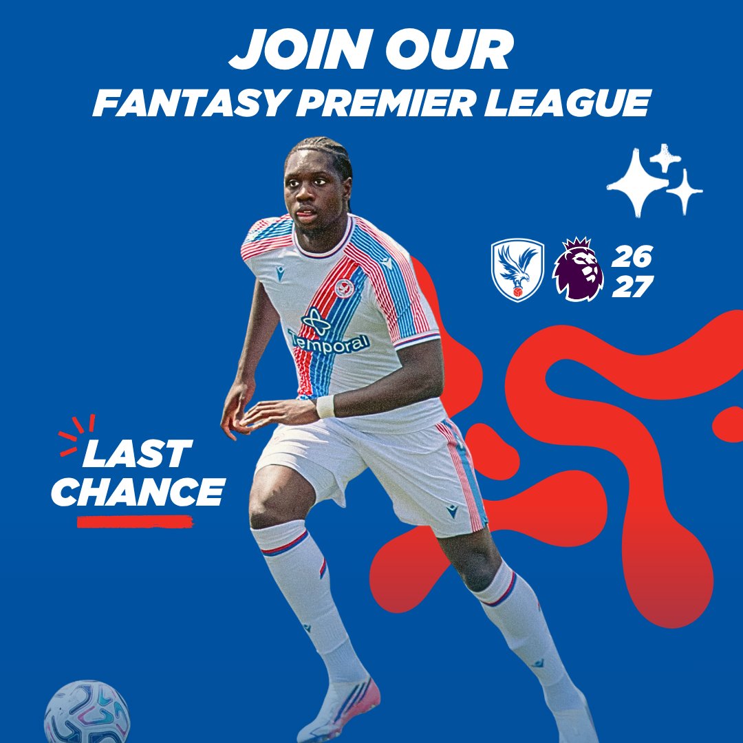 PalaceForLife's tweet photo. Last chance to join our @OfficialFPL mini league before the season starts 🚨

Don’t miss the chance to win exclusive Palace prizes whilst supporting young people in South London ❤️💙

Join now: https://t.co/fdHGjOmGzf 🔗 https://t.co/kIKXhBCMzI