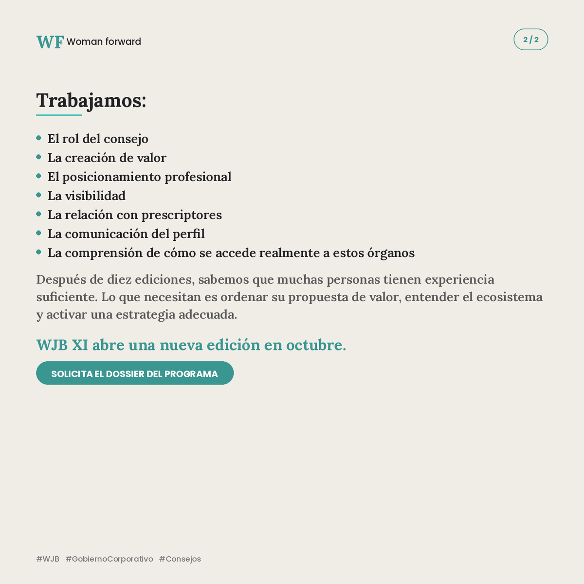 WomanForwardorg's tweet photo. WJB no es solo formación. Es preparación estratégica para acceder a consejos de administración, consejos asesores o consejos de familia.
XI edición en octubre.
#WJB #GobiernoCorporativo https://t.co/z8wSSy1dX4