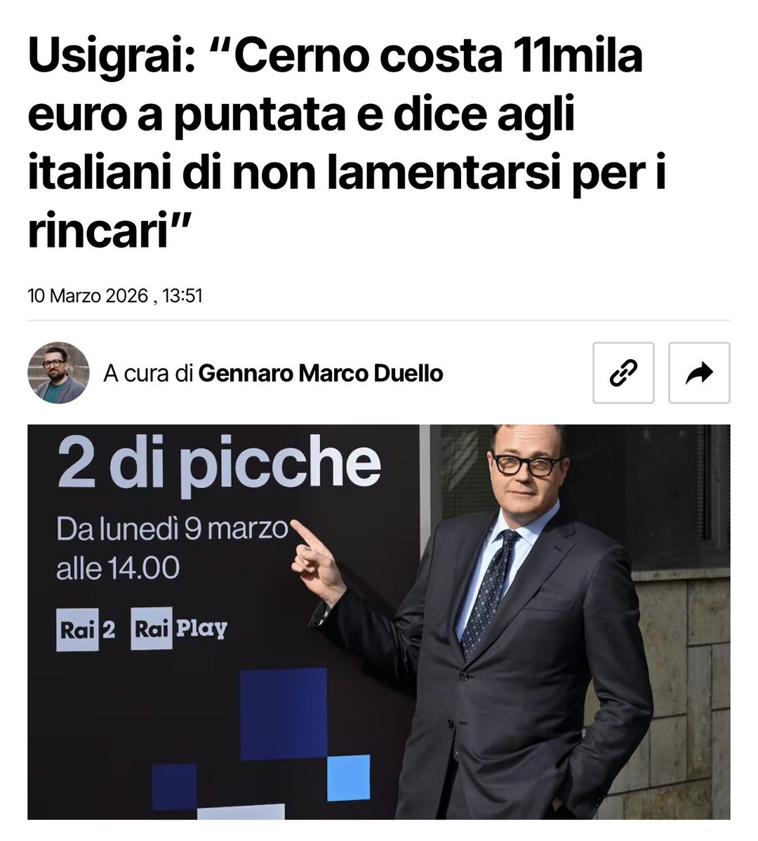 ValterRimini's tweet photo. 🚨 Attaccano #Ranucci perché è il migliore di tutti insieme a Travaglio, e nascondono agli italiani che pagano il #canone (che #Meloni aveva promesso di abolire) che Cerno per la sua “trasmissione “ o meglio comizio in #Rai percepisce 1000€ a minuto per 3 minuti.
#FuoriLeChat https://t.co/Y6uG6CJSIa