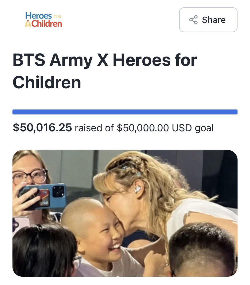 cocojm_0t7's tweet photo. THIS IS INSANE 🥹 GOAL ✅ 

$50K raised by Jimin and BTS fans to support children through the Heroes for Children Foundation !!

What started with one precious interaction has turned into an incredible act of love, bringing smiles to hundreds of kids im crying 😭 https://t.co/cd5PuUhI4Q