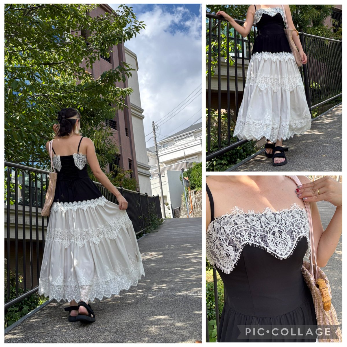 HERLIPTO Isa Tiered Lace Cami Dress （Black 155cm S size） 着用