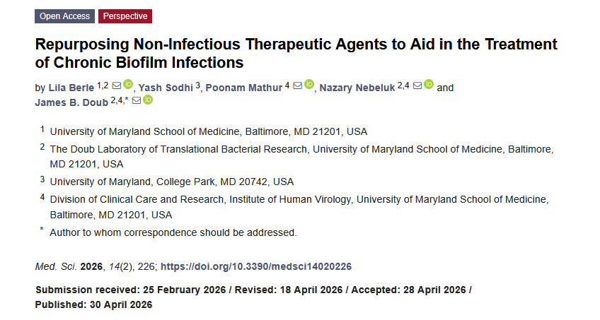 medsci_MDPI's tweet photo. 🦠💊 4 repurposed agents for chronic biofilms 🔬 ✍️ Corresponding author: James B. Doub, University of Maryland SOM.
📖 https://t.co/uH9TSE07Xv
#Biofilm #DrugRepurposing #Infection #MedSci https://t.co/VLXRrP51Rd
