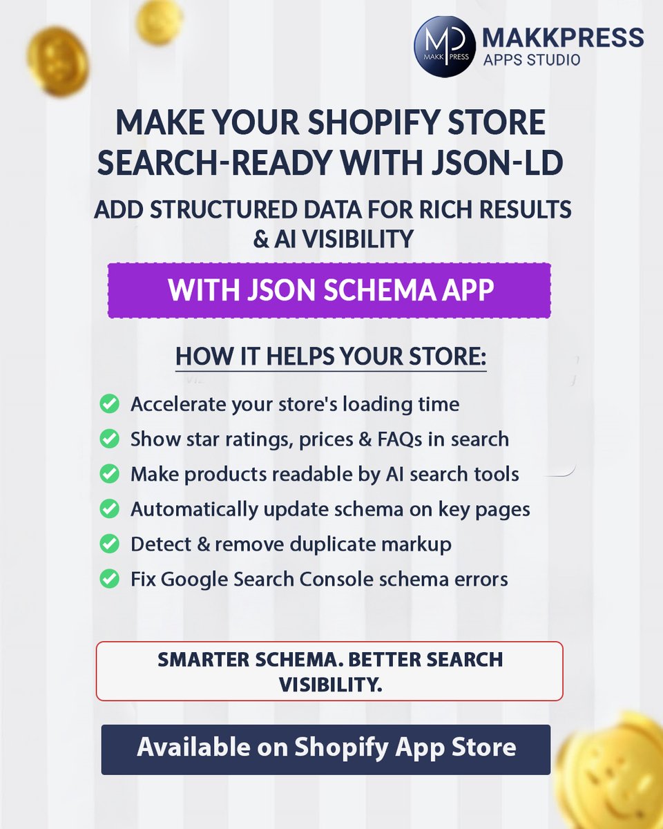 MakkpressTech's tweet photo. Is Your Shopify Store Speaking Google's Language?
Add smart JSON-LD schema to make your products easier for search engines and AI to understand.
Visit here: https://t.co/4dWiVaVhtW
#Shopify #ShopifySEO #JSONLD #SchemaMarkup #StructuredData #RichSnippets https://t.co/yw7JIdXiNF