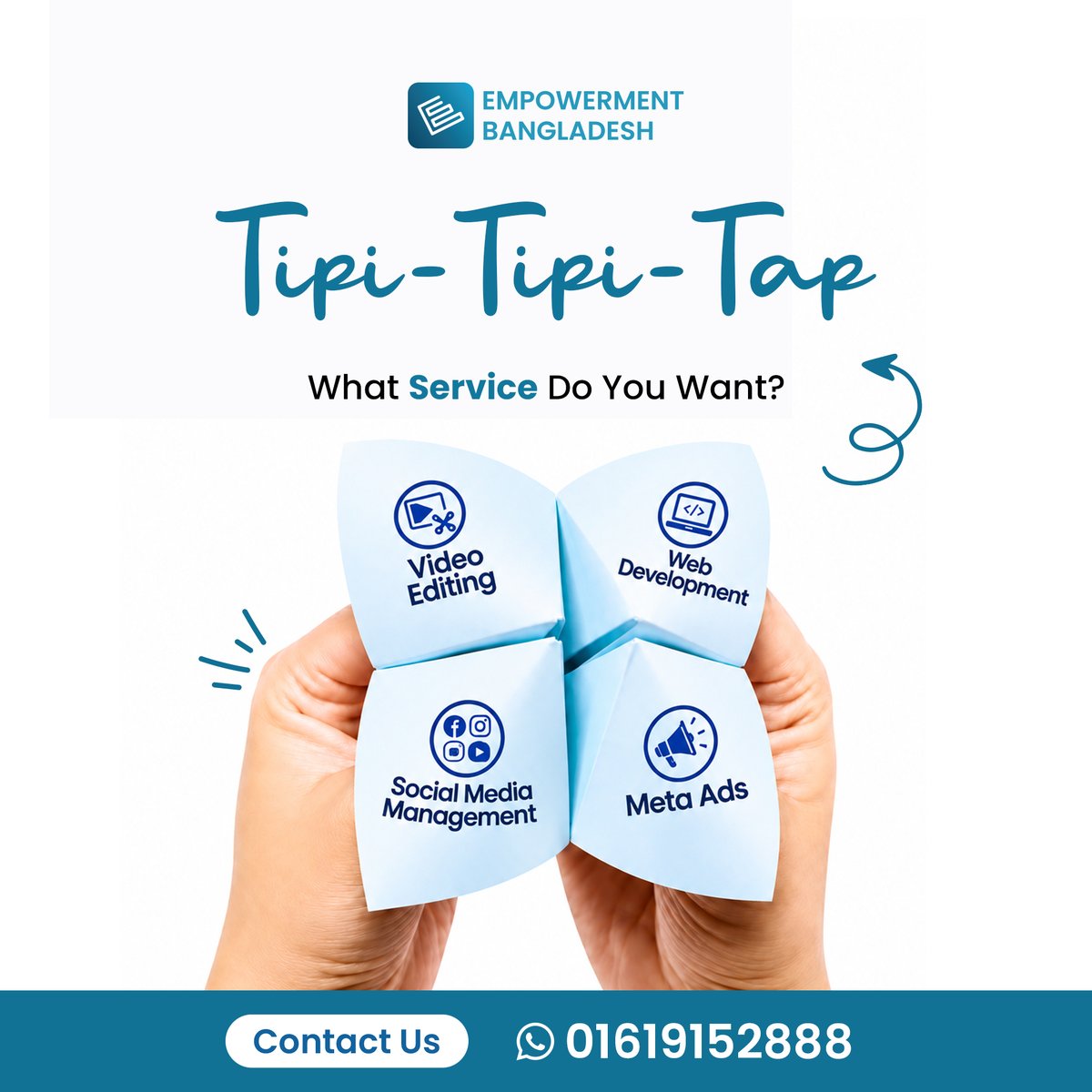 empowermentbd's tweet photo. Business Growth-এর জন্য Website, Social Media, Ads বা Creative Content—সব #Digital_Service এক জায়গায়🚀
#Empowerment_Bangladesh দিচ্ছে Complete IT &amp; Digital Solutions
আপনার Business Goal জানান, Solution-এর দায়িত্ব আমাদের।
☎️ +8801619152888 | https://t.co/tJTsAPJ8my https://t.co/fChbDPZyKA