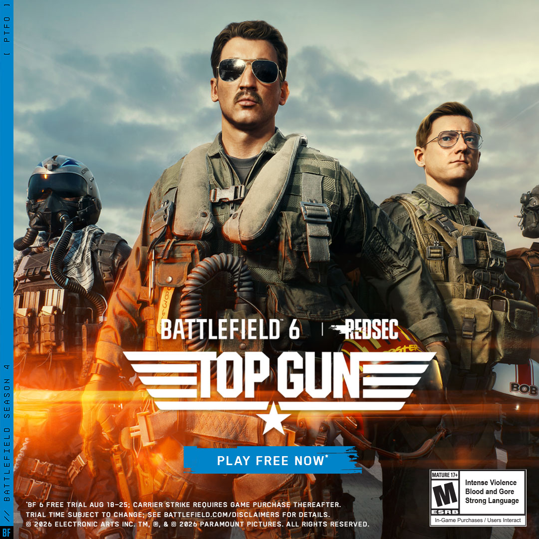 Battlefield's tweet photo. Top Gun enters Battlefield 6. Take to the skies with your wingman, master elite aerial combat, and fight to prove you are the best of the best.