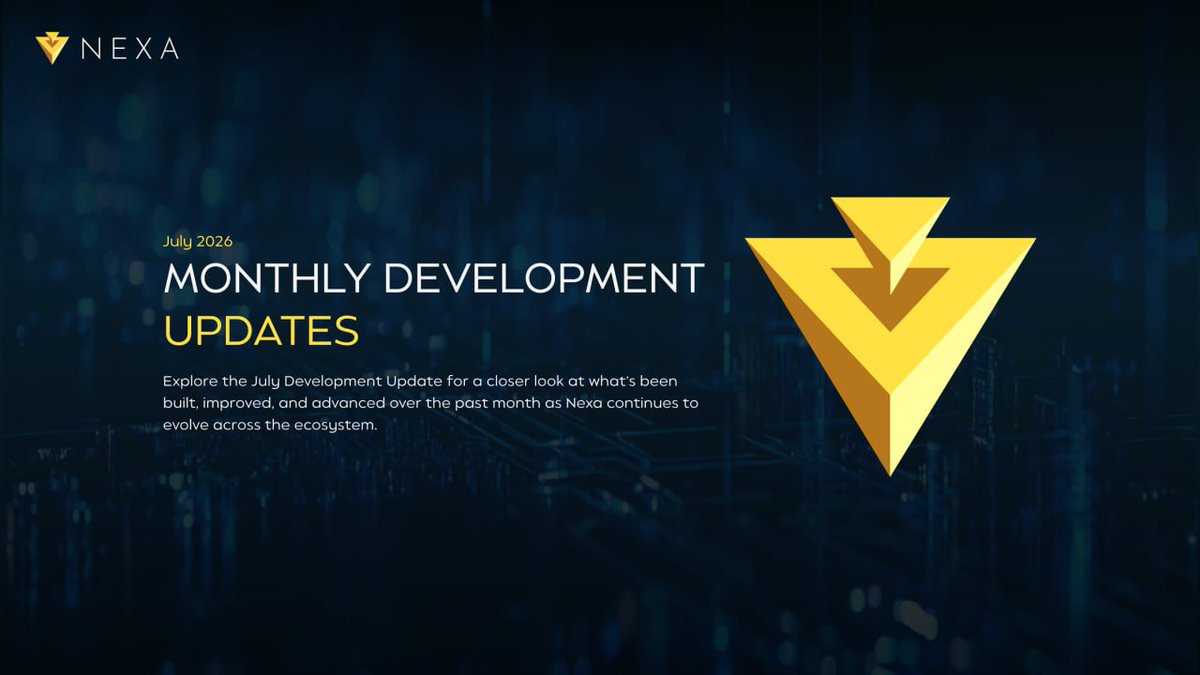 NexaMoney's tweet photo. 📒 Monthly Development Updates: July 2026

The team is accelerating, and the development news for July 2026 shows it. This month saw more than 100 merges from thirteen repositories across Nexa GitLab. 

The most important delivery is Tailstorm protocol hardening, which is still in the extensive testing phase. Tailstorm is reaching its final phases before the mainnet integration.

Continuous work is underway on the block explorer, Hodl vaults integration into LibNexaKotlin, and numerous updates to wallets and SDK infrastructure. NexScript playground is also moving towards planned updates and releases in the roadmap.

Notable developments are in the field of AI-assisted development, where the team is assembling skills and tools for AI agents. Previously, it was announced publicly that the work is ongoing, and we will soon review David Thibodeau's (@DPTib) presentation on AI skills.

There are a lot of other developments across the board in this month's update. Read the full monthly development update below. 👇