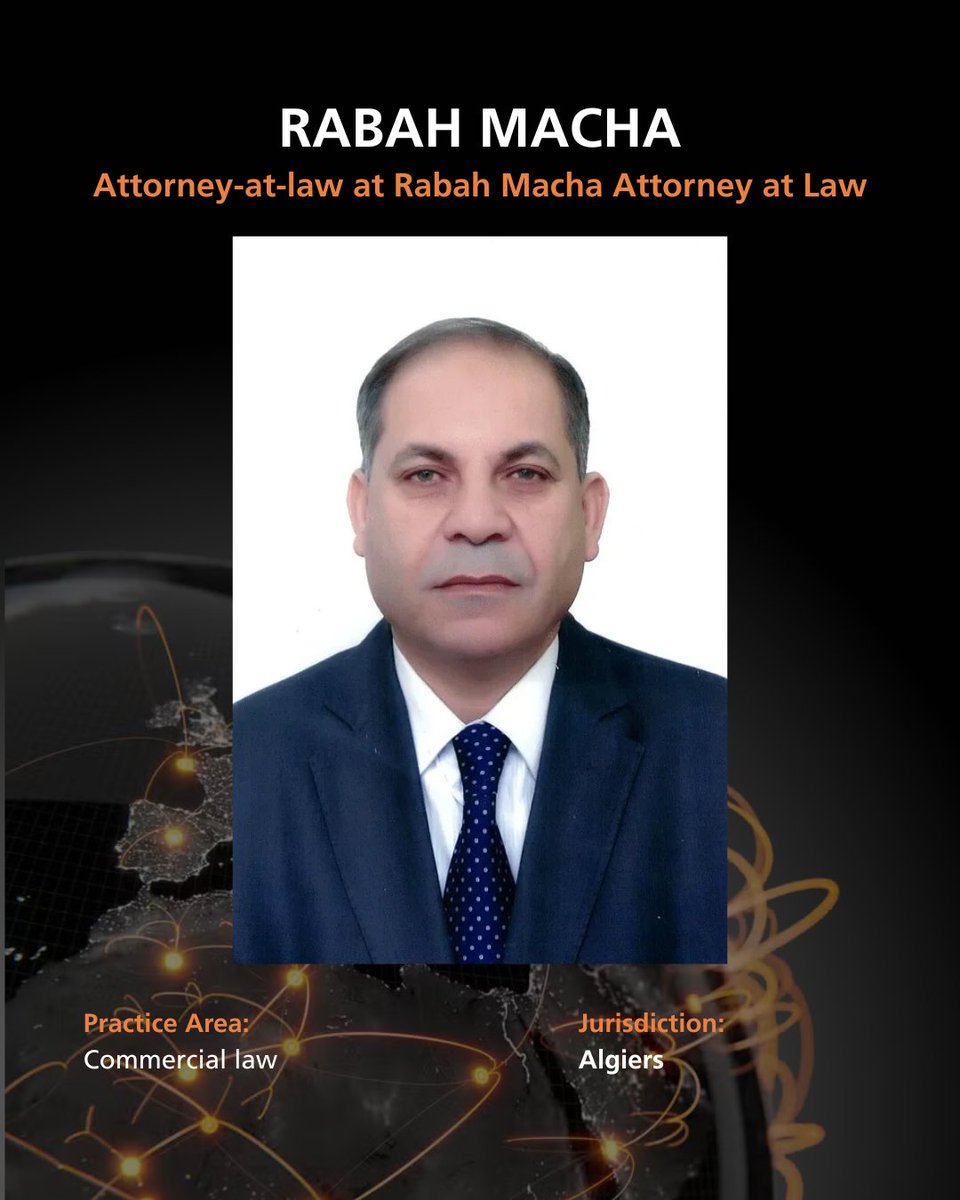 crossborderas's tweet photo. 🎉 Welcome to the Cross Border Network - Rabah Macha 🎉

A Renowned Lawyer in AlgeriaExperienceMaître, he is an experienced attorney with a successful career in representing clients before international instances. 

https://t.co/N2YsexT5OU

#crossborder #algiers, #commercial #law https://t.co/o1CywUxPq5