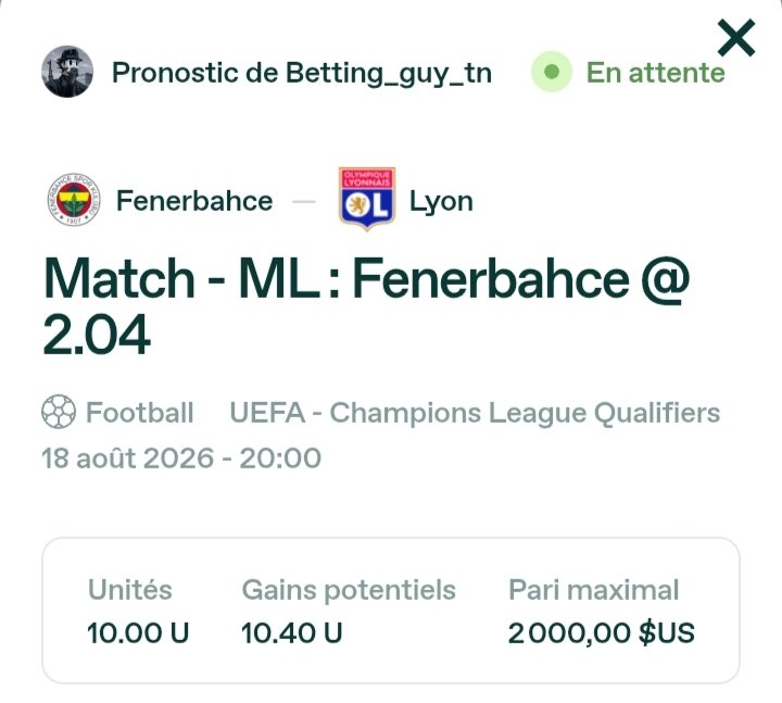 betting_guy_Tn's tweet photo. Fenerbahce vs Lyon 
Mon telegram chaine : https://t.co/QoCos4Wbsj https://t.co/4JRDekahja