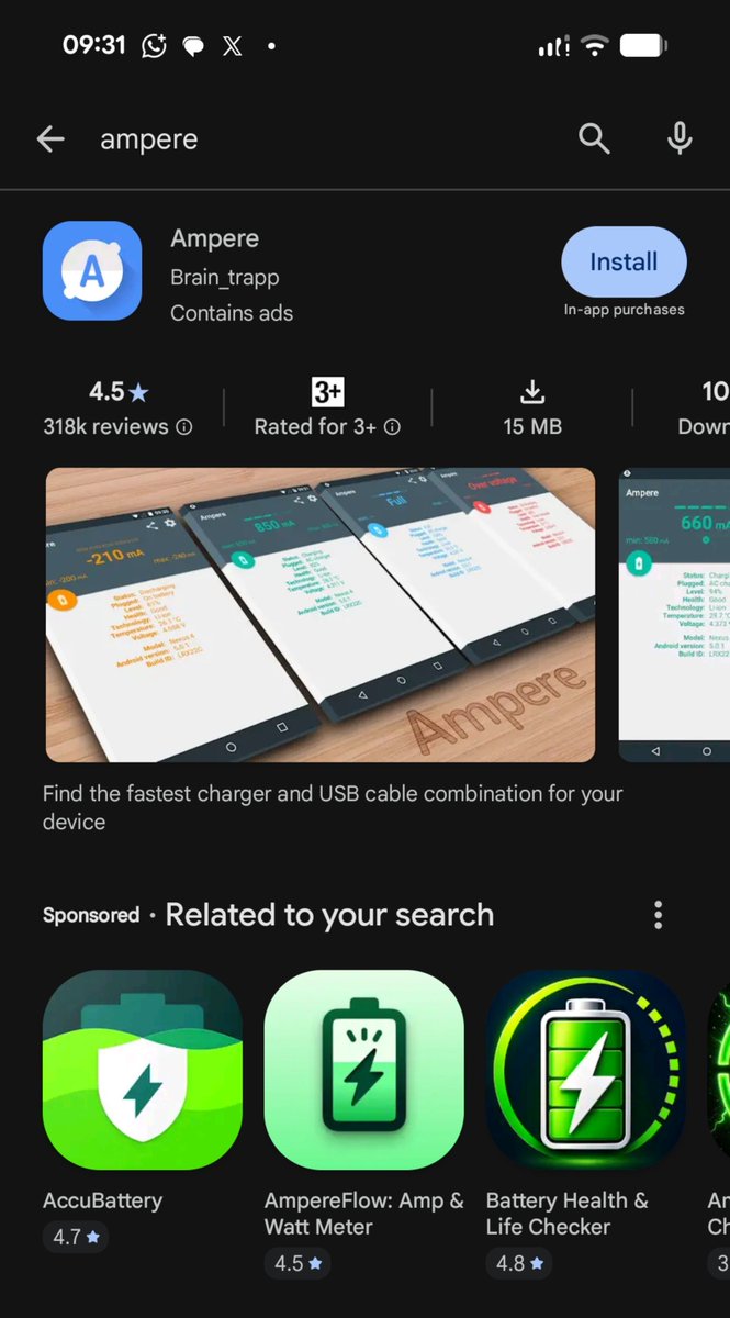 iamNehemia's tweet photo. Jinsi ya..

Kuangalia cycle counts ya betrii ya simu.

Hii ni kwa android users pekee.

Ingia play store..

Download - install app inaitwa Ampere.

Link - https://t.co/8gvtuzKLMf

Fungua..

Accept some few steps za namna ya kuitumia.

Then check status ya betri health ya simu yako.

Especially on cycle counts.

Mfano simu yangu hapo count zimefika 664.

Kama cycle count ime exceed 600-800 inategemea na aina ya simu..
 
..fanya research ujue simu yako count mwisho ngapi.

For me mpaka ifikie 800+ kwa sasa nipo 664.

If count ime exceed kiwango kulingana na aina ya simu fanya mpango wa kubadili betrii ya simu yako.

Unless tayari na tatizo la simu kuisha charge haraka kuliko kawaida, overheating, kifafa cha simu au simu kufa kabisa.

NB: Cycle count of a battery → ni idadi ya mara ngapi betrii imefanya mzunguko kamili kati ya kuchajiwa na kutumika.

#Towohints