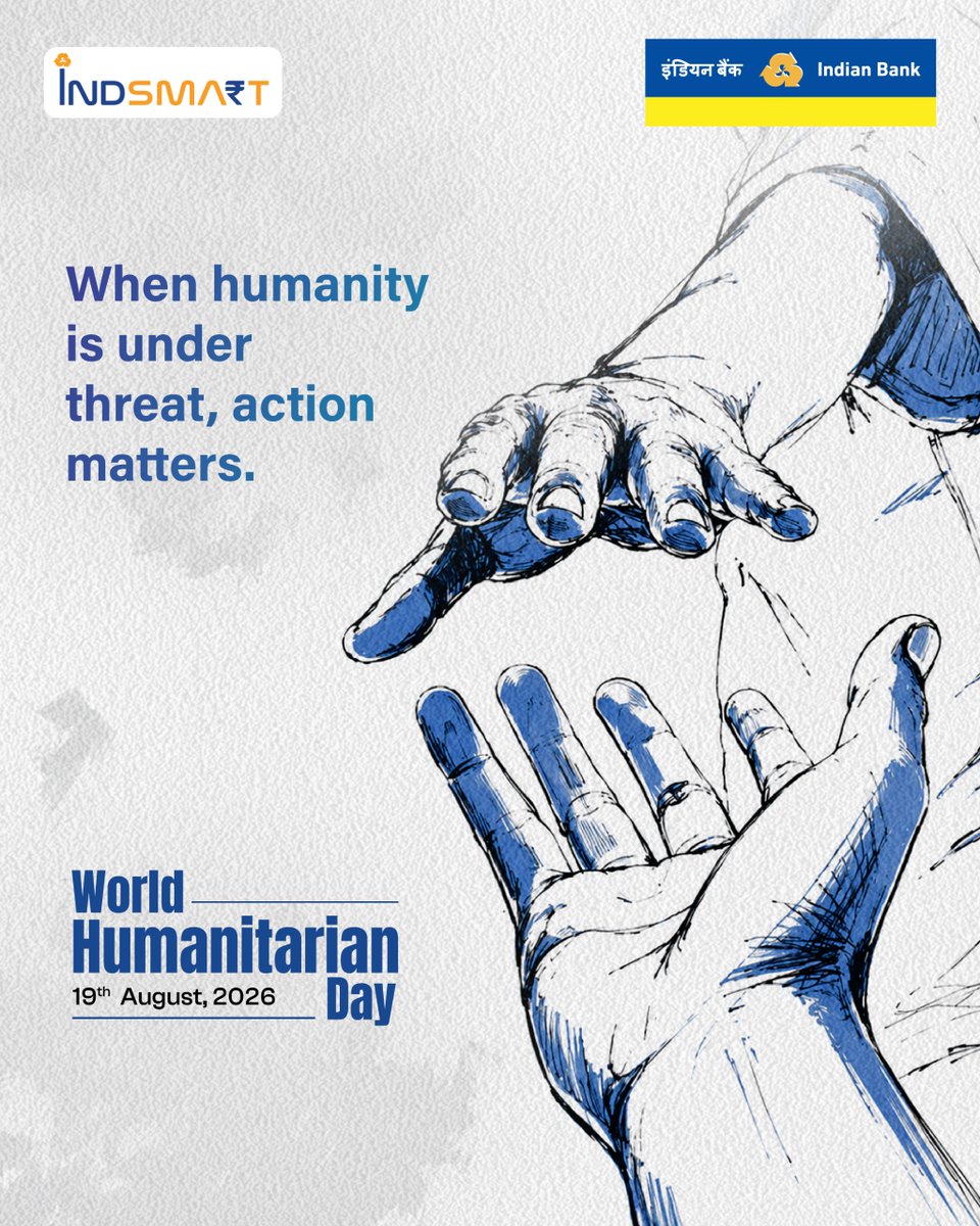 MyIndianBank's tweet photo. Through conflict zones, natural disasters, and the world’s most forgotten emergencies, humanitarian workers show up. Not for recognition, not for safety, but because someone has to. Today we honour every individual who chose humanity over comfort and kept going when the world looked away.

#IndianBank #ActForHumanity #HumanitarianDay