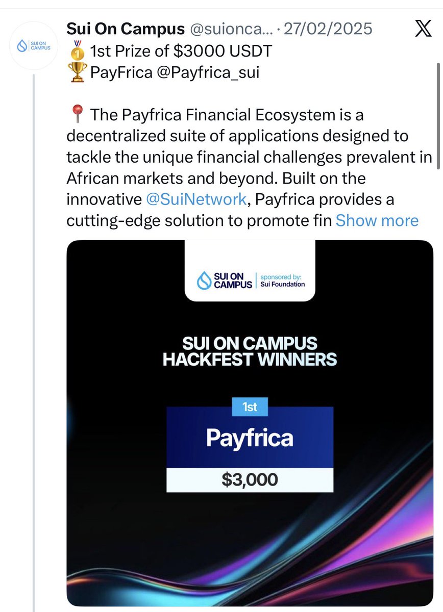 AnayoPhd's tweet photo. while you are entitled to your opinion, i can only speak from my own experience with sui and its support for builders.

i was part of the @suioncampus team for the last two years and i have seen firsthand @SuiNetwork support hundreds of projects through  $1k, $2k and $3k grants.

not every project survived but many are still building today. @Payfrica is a great example.

-@uselinq also received a substantial grant last year that allowed them to expand. they have now processed over $200k in transactions and continue to build.

- last year, sui sponsored three builders from our community to attend basecamp in dubai. they made valuable connections and eventually landed opportunities within the ecosystem.

does @SuiFoundation do everything right? maybe not.

but i think it’s important to acknowledge that things are rarely black and white. 

saying sui does noy support builders would simply not match what i have personally experienced.

just sharing my two cents brother. take good care.