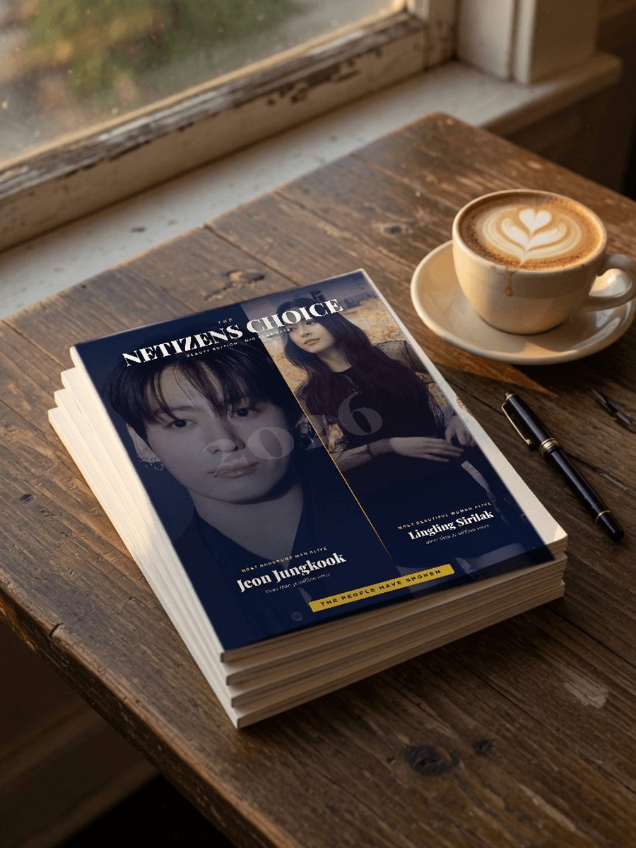 thenreport's tweet photo. The Official Netizens Choice Mid-Year 2026 Issue — in print.

JEON JUNGKOOK, The Most Handsome Man Alive 2026 &amp; LINGLING SIRILAK, The Most Beautiful Woman Alive 2026.

#NETIZENSCHOICE magazine

PURCHASE: https://t.co/CTltmz6aVJ https://t.co/LtY9JU6rBw
