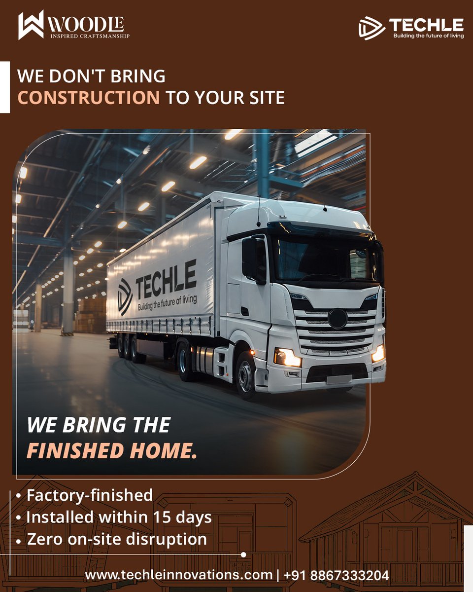 Techleindo's tweet photo. 🏡 Construction without the chaos.

Factory-built, quality-checked &amp; fully finished before it reaches your site. No dust. No delays. Just a home, ready to move in. 

📞 8867333204
🌐 https://t.co/bmxuk7p4Rf

#Techle #PrefabHomes #ModularLiving #SmartConstruction https://t.co/PcxPXqw7Ab