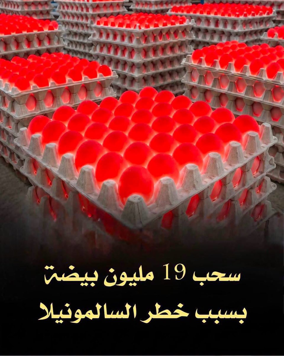 AbuYamanVision's tweet photo. رفعت إدارة الغذاء والدواء الأمريكية (FDA) تصنيف سحب أكثر من 19 مليون بيضة إلى أعلى درجة من الخطورة، بعد تفشٍّ لبكتيريا السالمونيلا أصاب 98 شخصًا في 17 ولاية، نُقل 26 منهم إلى المستشفى.

البيض، الذي أُنتج في مزارع بولاية تكساس، بيع تحت علامات تجارية عدة، من بينها Kroger وSimple Truth وBrookshire’s وCountry Morning وCal-Maine Sunups.

وتشمل المنتجات المستدعاة عبوات تحمل تواريخ بيع أو صلاحية من 20 يوليو إلى 17 أغسطس 2026، وتحمل أكواد المنشأة P-1950 أو 0840962.

وتنصح السلطات بفحص البيض الموجود في المنزل، والتخلص من العبوات المشمولة بالاستدعاء أو إعادتها إلى مكان الشراء لاسترداد قيمتها.

والأخطر أن البيض الملوث بالسالمونيلا قد يبدو طبيعيًا تمامًا ولا يختلف في رائحته أو مظهره، رغم قدرته على التسبب في عدوى خطيرة، خصوصًا لدى الأطفال وكبار السن.

#الطيبات

رحم الله الدكتور ضياء العوضي عالم عصره ومجدد الطب في العالم