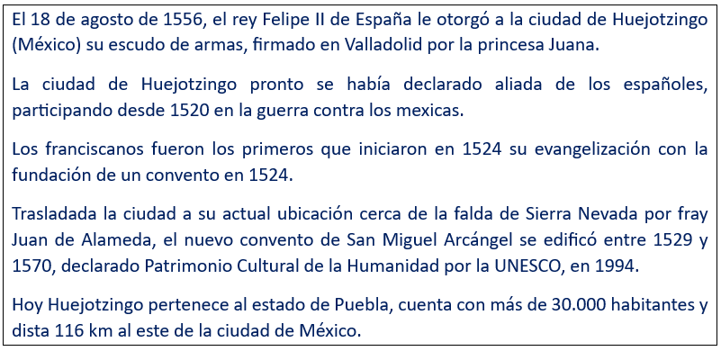 javierleoncio49's tweet photo. El 18 de agosto de 1556, hoy hace 470 años, el rey Felipe II de España le otorgó a la ciudad de Huejotzingo (México) su escudo de armas. @iHuejotzingo,@Huejotzingogob,@CentralPuebla,@historia_mexico,@HMxico,@INAHmx,@EmbaMexEsp,@EmbEspMex,#huejotzingo,#puebla,#Mexico https://t.co/qb8Piuf2TV