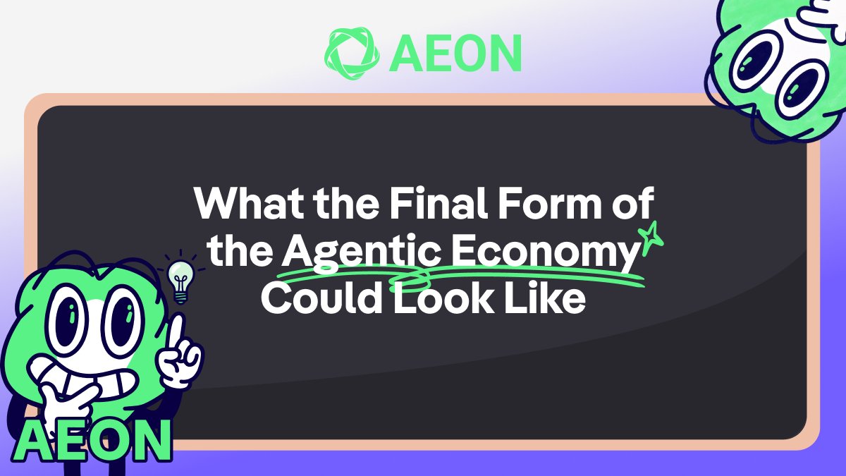 AEON_Community's tweet photo. In the next decade, money will look fundamentally different. Not because of cryptocurrency alone, and not because of AI alone. Because both are converging to create #AIeconomy, something entirely new.

The first major shift is autonomous global transactions: AI agents paying other AI agents across any border, without human involvement, without banking hours, and without settlement delays. Just machines transacting with machines at massive scale. The market opportunity exceeds $10 trillion by 2030.

Your AI agent will routinely pay another AI for real-time data, settle micro-transactions for small tasks, convert crypto to fiat for real-world purchases, and execute this loop thousands of times daily.

The second shift is digital-physical commerce unity.
Currently, online and offline commerce exist in separate worlds. Amazon operates differently from Walmart, digital goods function differently from physical ones. AI agents don't recognize this distinction. For them, "buy coffee at Starbucks" and "subscribe to a newsletter" are both simply payment instructions to execute. The boundary between digital and physical commerce is dissolving.

The third shift is real-time settlement. Not T+1, and not even the "instant" transfers that still take 1-3 seconds. AI agents need settlement at the speed of thought, the moment a transaction is initiated, it should be complete.

The fourth and most transformative shift is the value creation economy.
The current narrative frames AI as purely a cost-saving tool, automating tasks to reduce expenses. But the future goes further: AI agents will create new economic value, producing and selling content, identifying market opportunities and executing profitable trades, building and monetizing entire businesses autonomously.

These four shifts together signal the end of "human-only" commerce and the birth of the Agentic Economy. The question isn't whether this happens, it's when.

The infrastructure supporting this transformation is what AEON is building, a programmable settlement layer with physical commerce bridges, agent-ready protocols, and global merchant coverage reaching over 50 million businesses. The settlement layer for machines is being built right now.

$AEON