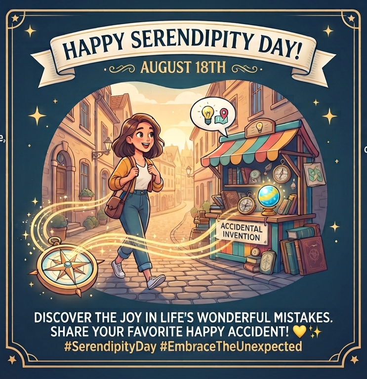 DailyCueX's tweet photo. Happy Serendipity Day! ✨

Some of history’s greatest inventions-from penicillin and microwave ovens to plastic and silly putty-were all born from pure, unexpected accidents.

 The Magic of the Unexpected 🧭:

Serendipity reminds us that not everything in life needs to be strictly planned. 

Often, the wrong turn down a street, an accidental meeting, or a sudden change in plans leads us right to where we were meant to be.

How to Embrace It Today 💛:

 Keep your eyes open and your mind flexible. 

Say yes to a spontaneous detour, talk to a stranger, or let yourself wander. 

What is the best happy accident that has ever happened to you? Let me know below! 👇
#SerendipityDay