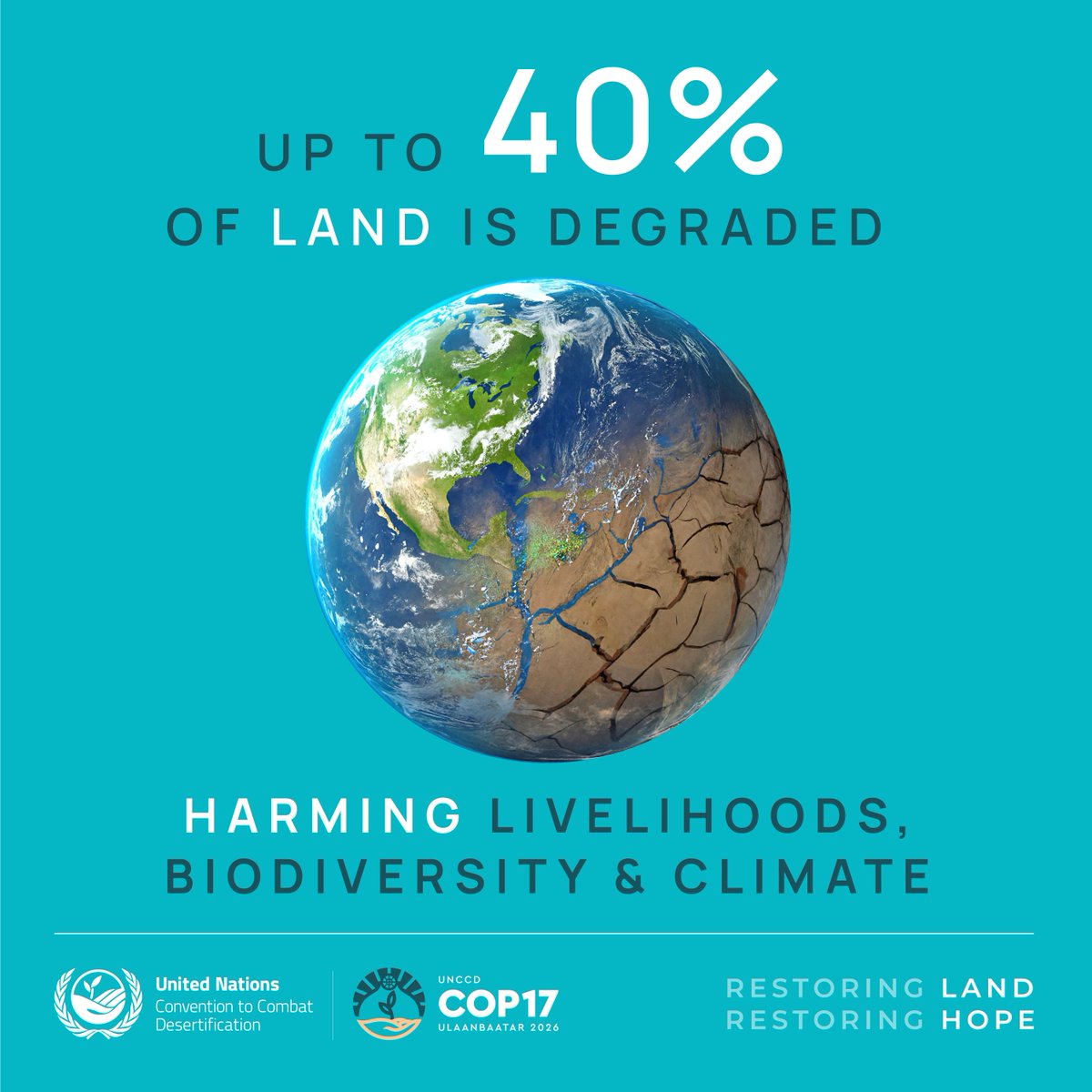 GlobalGoalsUN's tweet photo. Restoring land means restoring hope. 🌱

As #UNCCDCOP17 opens in Mongolia, the focus is clear: protect healthy land, restore degraded ecosystems and build a more food-, water- and climate-resilient future for all.

#UNited4Land
🔗 https://t.co/CFWl4c7cXB https://t.co/Vd7F0QBImN