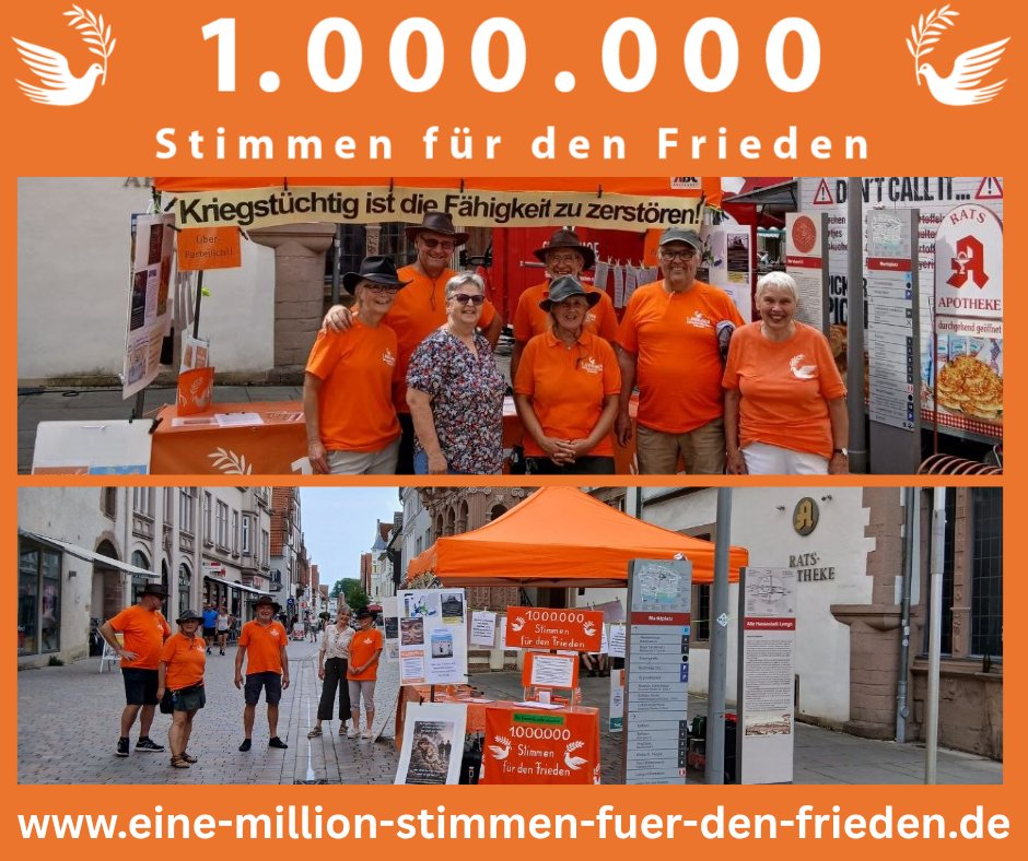 1MioStimmen's tweet photo. #1MioStimmen

Klasse Aktion am 15.08.2026 auf dem Marktplatz in #Lemgo! 🕊️

Unser Team zeigte Flagge für Diplomatie &amp; Abrüstung. Unsere Botschaft: Kriegstüchtig heißt Zerstörung – wir wollen Frieden gestalten! Danke für jede Unterschrift! ✍️

#Friedensbewegung #Peace #Frieden https://t.co/HAz6NWTqJH
